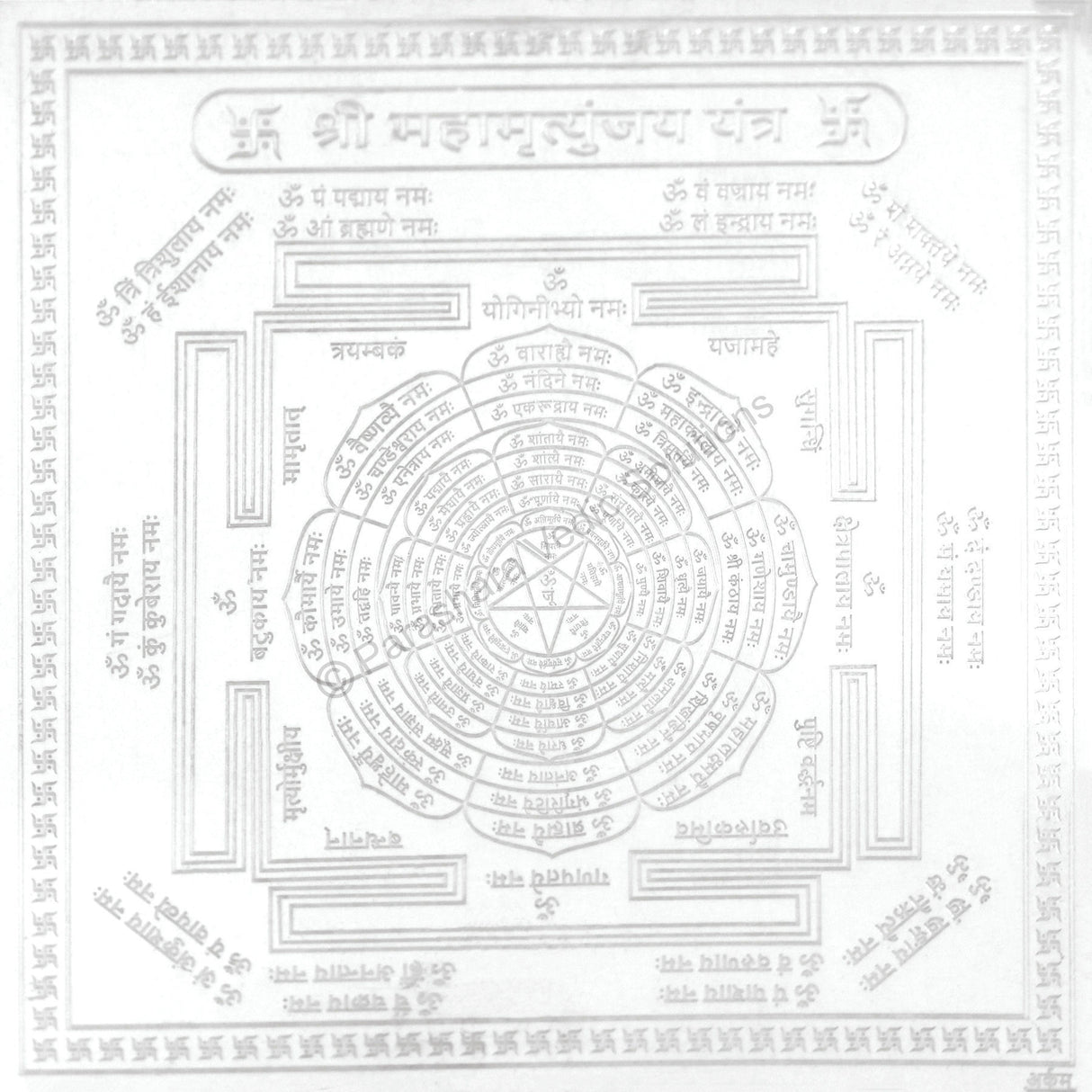Arkam Maha Mrityunjai Yantra - Silver Plated Copper - (6 x 6 inches, Silver) - Retail Maharaj