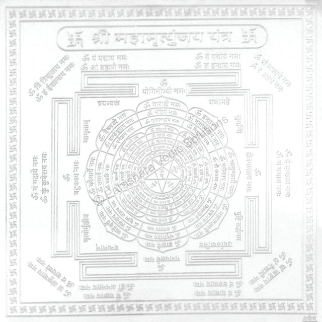 Arkam Maha Mrityunjai Yantra - Silver Plated Copper - (6 x 6 inches, Silver) - Retail Maharaj