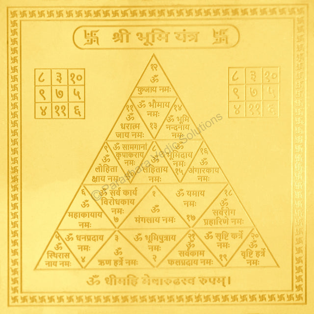 Arkam Bhoomi Yantra / Bhumi Yantra - Gold Plated Copper - (6 x 6 inches, Golden) - Retail Maharaj