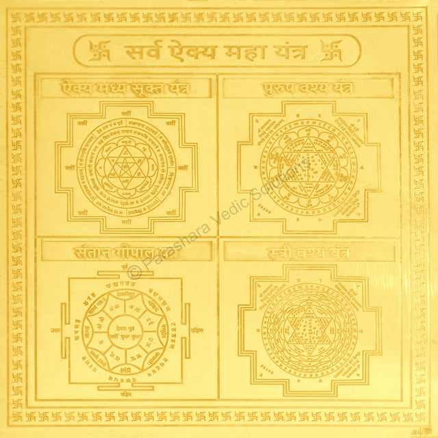Arkam Sarva Aikya Maha Yantra - Gold Plated Copper - (6 x 6 inches, Golden) - Retail Maharaj