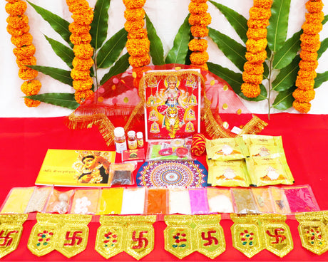 Arkam Navdurga Puja Samagri Kit for Durga Pujan/ Navratri Puja Kit/ Navratri Puja Samagri Kit (35+ Items) with Detailed Puja Vidhi in Hindi - Retail Maharaj