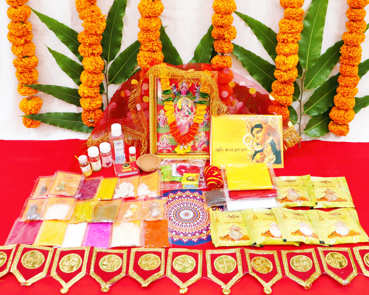Arkam Navdurga Puja Samagri Kit for Durga Pujan/ Navratri Puja Kit/ Navratri Puja Samagri Kit (45+ Items) with Detailed Puja Vidhi in Hindi - Retail Maharaj