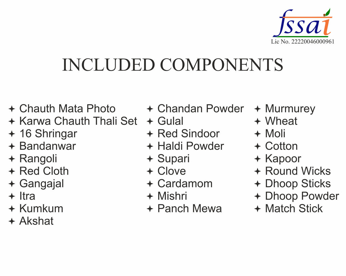 Arkam Karwa Chauth Puja Kit with Karwa Chauth Thali, Chalni and 16 Shringaar ka Samaan (40+ Items) - Retail Maharaj
