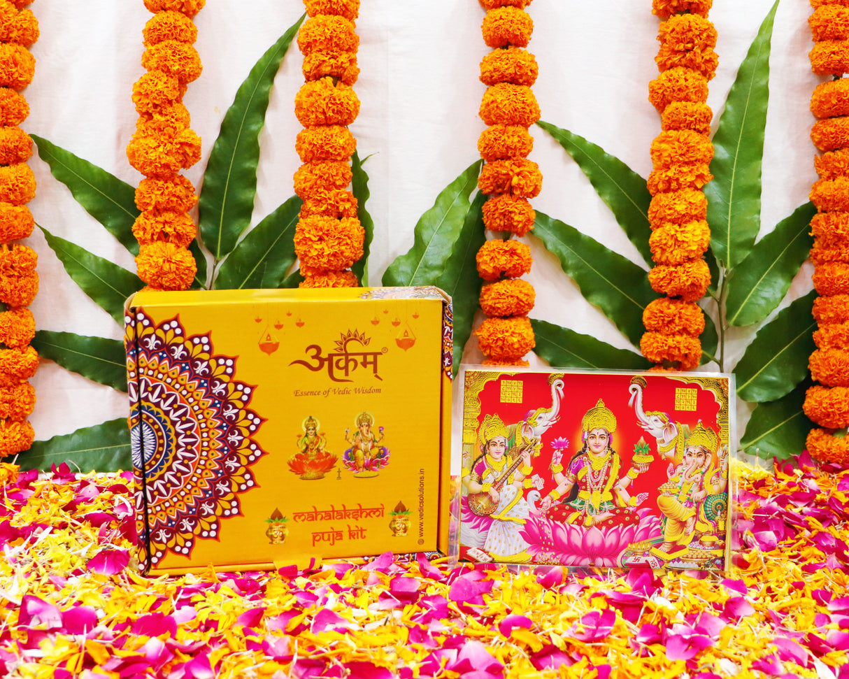 Arkam Diwali Puja Samagri Kit for Lakshmi Pujan/ Mahalakshmi Puja Kit/ Laxmi Puja Samagri Kit/ Deepavali (35+ Items) with Detailed Puja Vidhi - Retail Maharaj