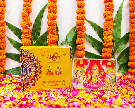 Arkam Diwali Puja Samagri Kit for Lakshmi Pujan/ Mahalakshmi Puja Kit/ Laxmi Puja Samagri Kit/ Deepavali (35+ Items) with Detailed Puja Vidhi - Retail Maharaj