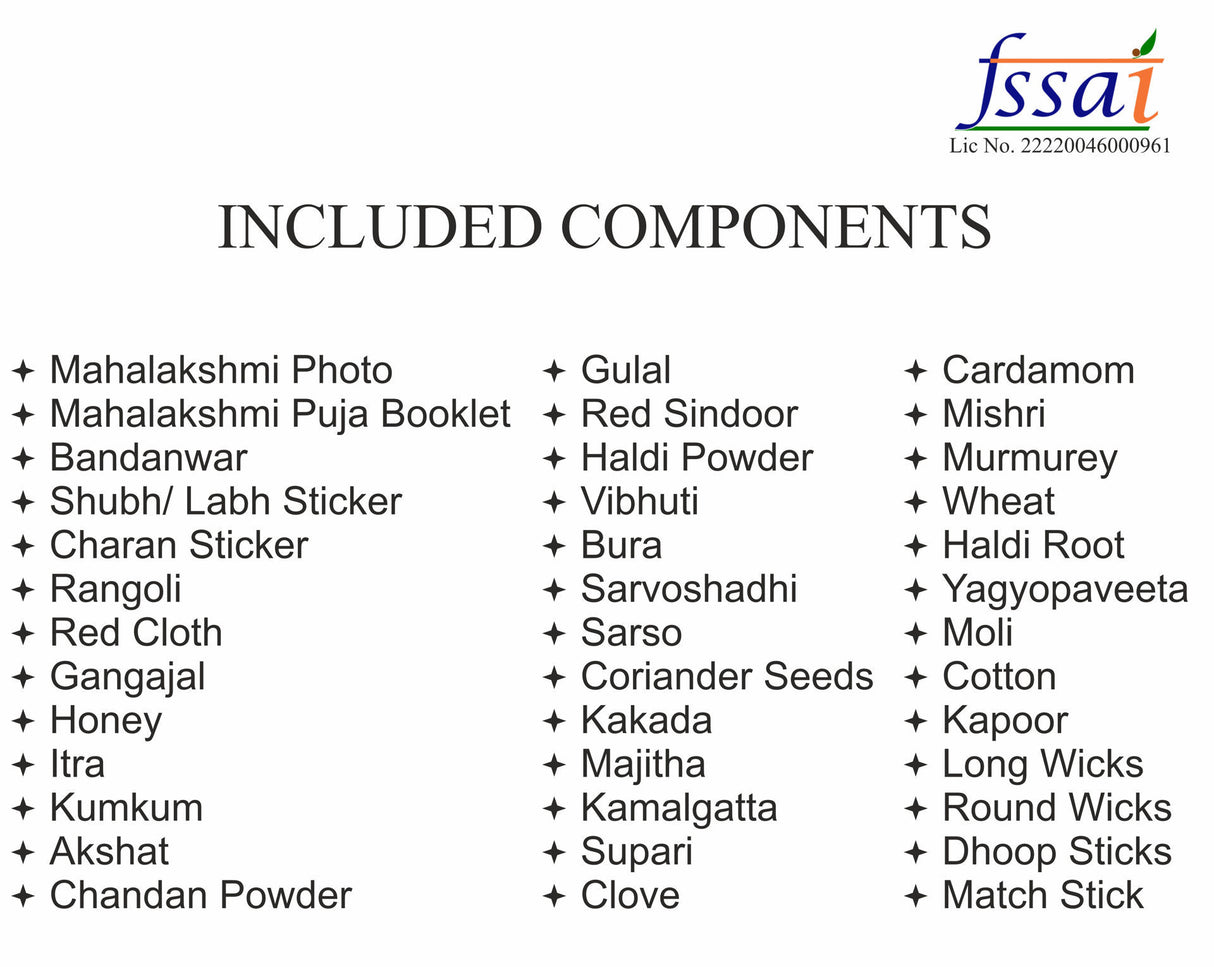 Arkam Diwali Puja Samagri Kit for Lakshmi Pujan/ Mahalakshmi Puja Kit/ Laxmi Puja Samagri Kit/ Deepavali (35+ Items) with Detailed Puja Vidhi - Retail Maharaj
