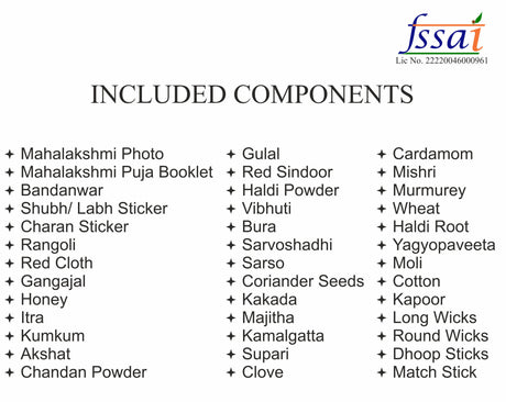 Arkam Diwali Puja Samagri Kit for Lakshmi Pujan/ Mahalakshmi Puja Kit/ Laxmi Puja Samagri Kit/ Deepavali (35+ Items) with Detailed Puja Vidhi - Retail Maharaj