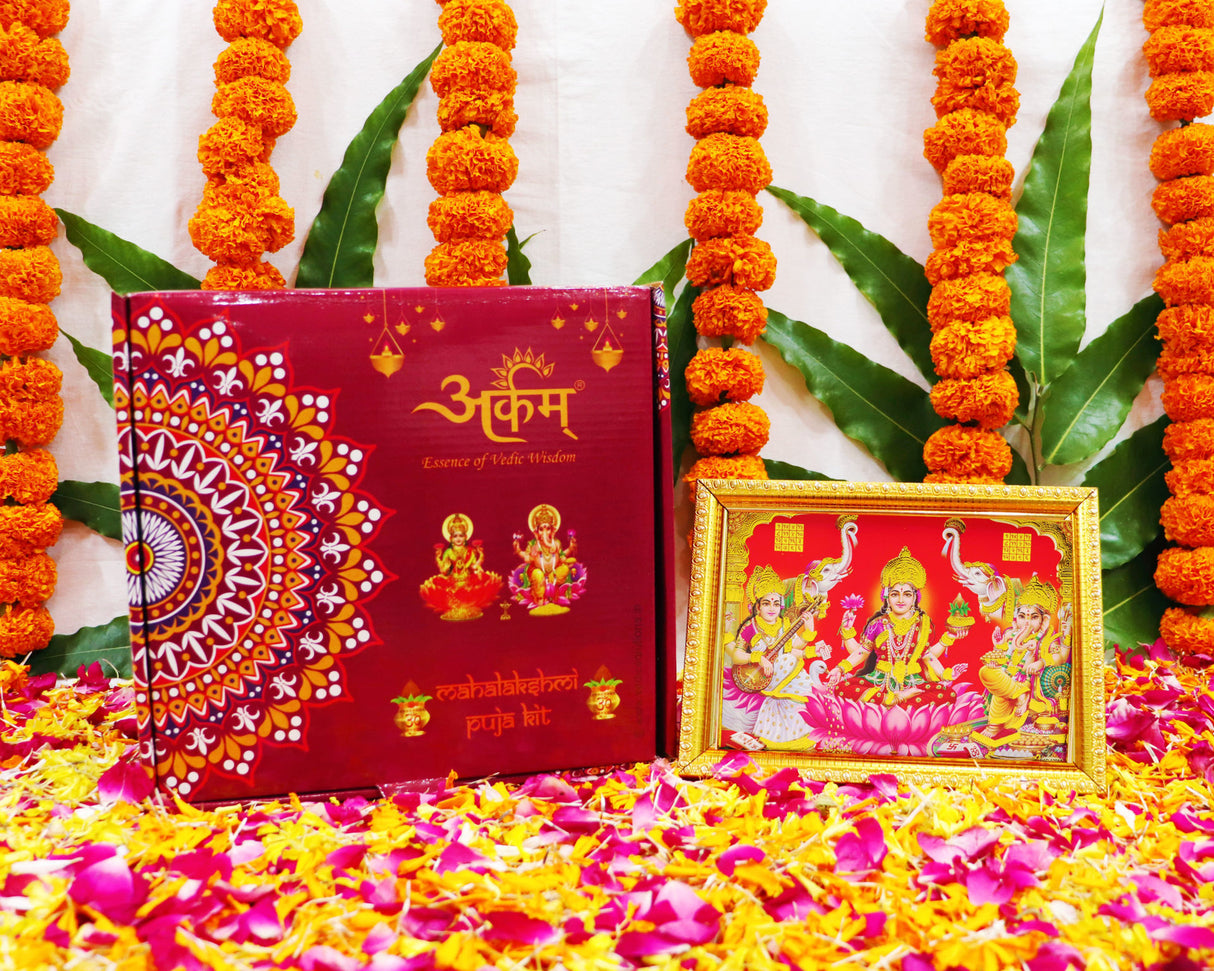 Arkam Premium Diwali Puja Samagri Kit for Lakshmi Pujan/ Mahalakshmi Puja Kit/ Laxmi Puja Samagri Kit/ Deepavali (45+ Items) with Detailed Puja Vidhi - Retail Maharaj
