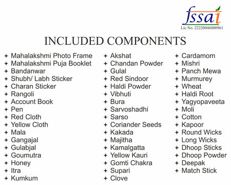 Arkam Premium Diwali Puja Samagri Kit for Lakshmi Pujan/ Mahalakshmi Puja Kit/ Laxmi Puja Samagri Kit/ Deepavali (45+ Items) with Detailed Puja Vidhi - Retail Maharaj