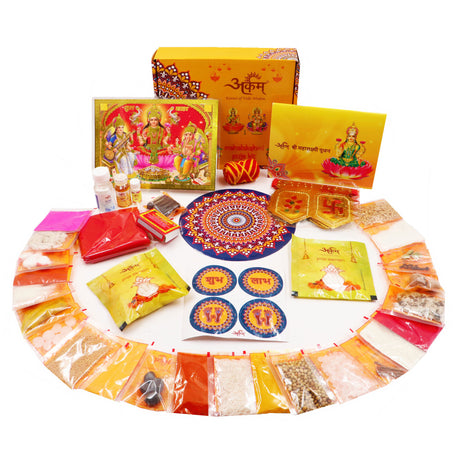 Arkam Diwali Puja Samagri Kit for Lakshmi Pujan/ Mahalakshmi Puja Kit/ Laxmi Puja Samagri Kit/ Deepavali (35+ Items) with Detailed Puja Vidhi - Retail Maharaj