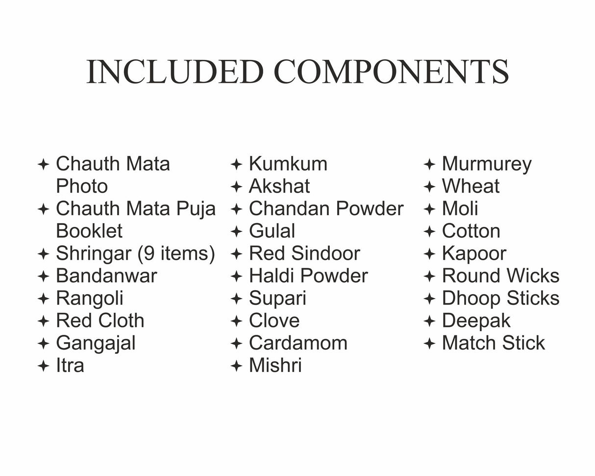 ARKAM Chauth Puja Samagri Kit/Chauth Mata Pooja Kit/Ganesh Chauth Puja Kit/Maasik Chauth Puja Kit with Nav Shringar Saman (35+ Items) and Katha and Puja Vidhi - Retail Maharaj