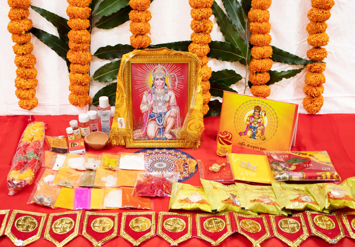 ARKAM Hanuman Puja Samagri Kit/Hanuman Janmotsav Puja Kit/Maruti Pooja Kit/Hanuman Pooja Samagri (40+ Items) with Detailed Puja Vidhi in Hindi - Retail Maharaj