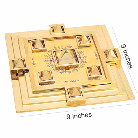 ARKAM Brass Vastu Purush Pyramid Yantra/MahaVastu Purush Navgrah Pyramid Yantra Vastu Chowki for Brahmasthan/Vaastu Purush Pyramid Yantra (Material: Brass, Size: 9x9 inches) - Retail Maharaj