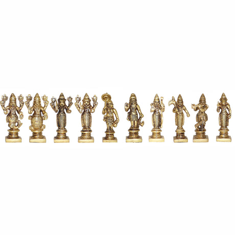 Arkam Brass Dashavatar Murti / Dash Avatar Idol / Pital Das Avatar Statue (Set of 10) - Antique Brass For Home / Temple / Office (Height: 9 cm, Weight: 1250 gms) - Retail Maharaj