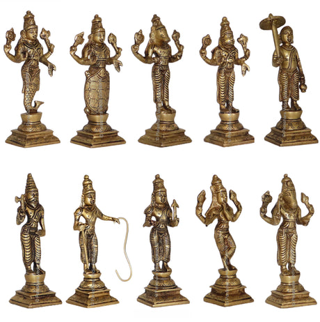 Arkam Brass Dashavatar Murti / Dash Avatar Idol / Pital Das Avatar Statue (Set of 10) - Antique Brass For Home / Temple / Office (Height: 15.4 cm, Weight: 4000 gms) - Retail Maharaj