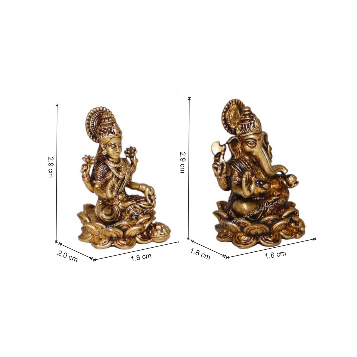 Arkam Brass Lakshmi Ganesh Murti / Laxmi Ganesh Idol / Pital Lakshmi Ganpati Statue (Set of 2) - Antique Brass For Home / Temple / Office (Height: 2.9 cm, Weight: 28 gms) - Retail Maharaj