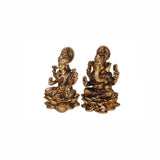 Arkam Brass Lakshmi Ganesh Murti / Laxmi Ganesh Idol / Pital Lakshmi Ganpati Statue (Set of 2) - Antique Brass For Home / Temple / Office (Height: 4 cm, Weight: 68 gms) - Retail Maharaj