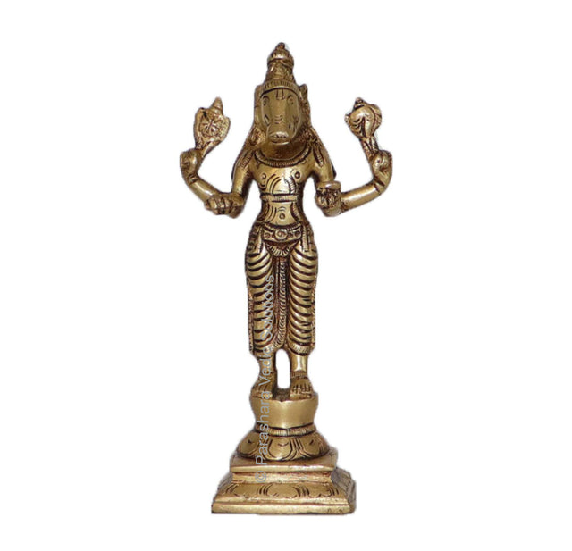 Arkam Brass Varah Murti / Varaha Idol / Pital Vishnu Varah Avatar Statue - Antique Brass For Home / Temple / Office (Height: 14.8 cm, Weight: 420 gms) - Retail Maharaj
