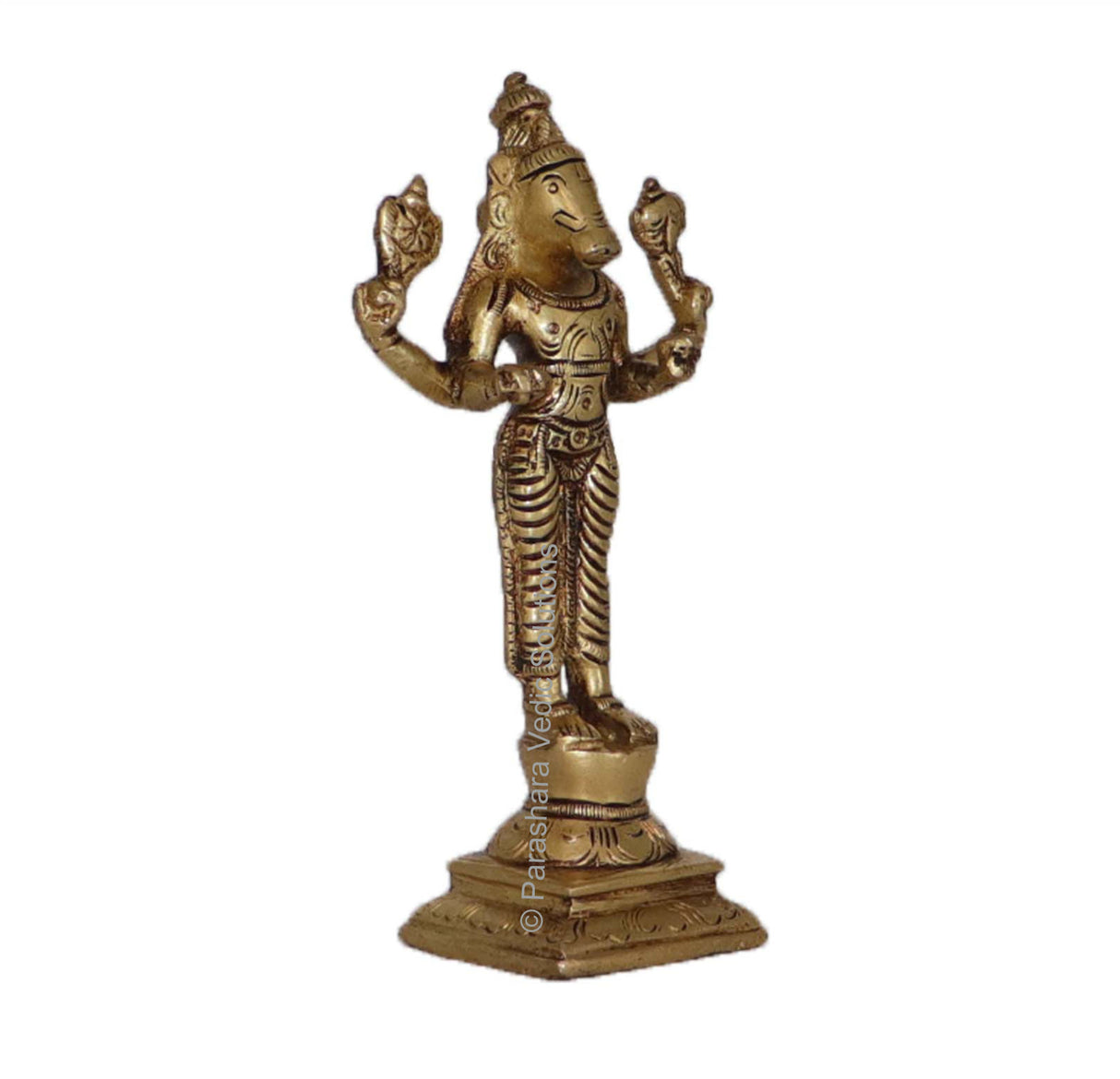 Arkam Brass Varah Murti / Varaha Idol / Pital Vishnu Varah Avatar Statue - Antique Brass For Home / Temple / Office (Height: 14.8 cm, Weight: 420 gms) - Retail Maharaj