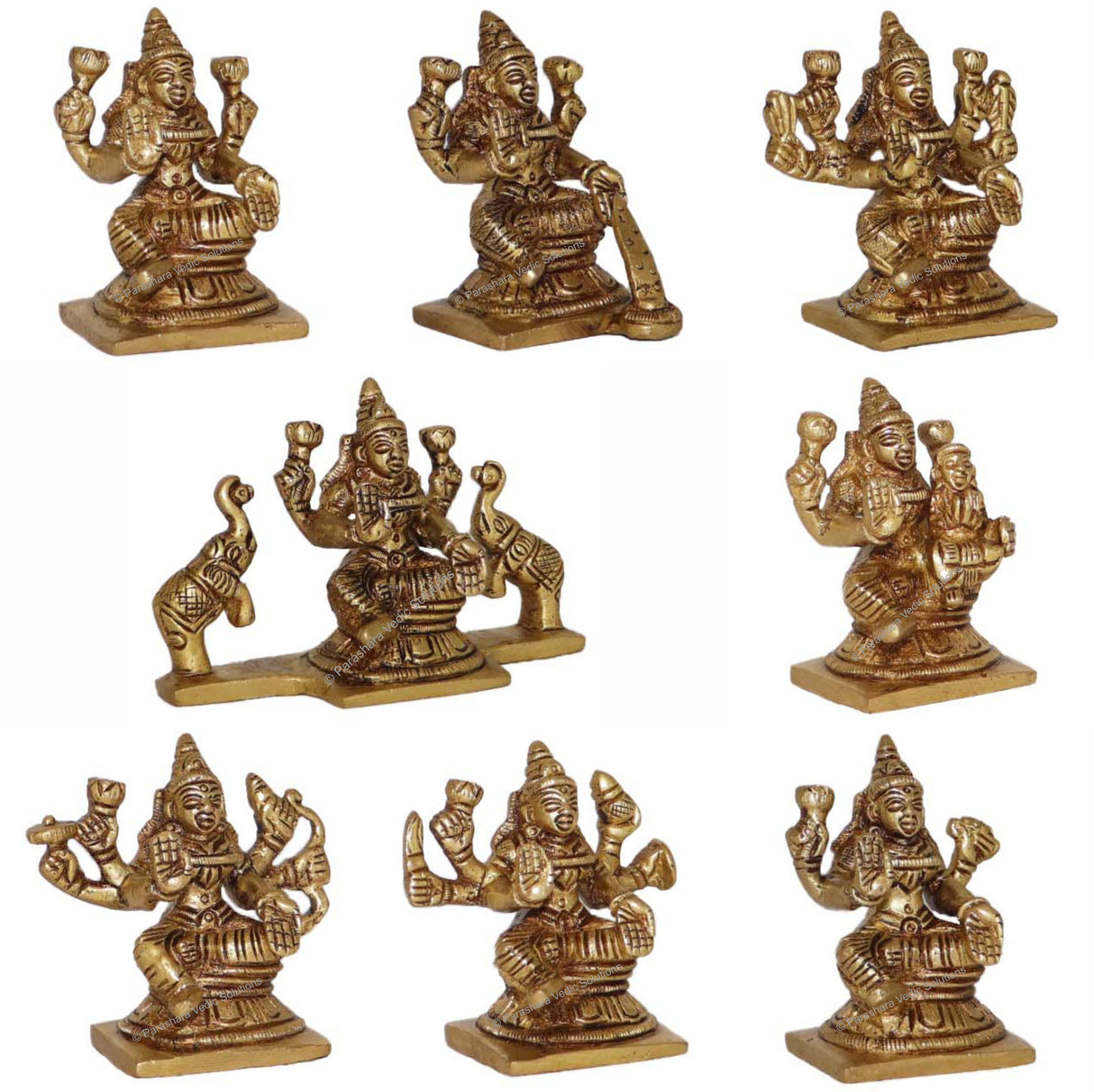Arkam Brass Ashthalakshmi Murti / Asht Laxmi Idol / Pital Asht Lakshmi Statue (Set of 8) - Antique Brass For Home / Temple / Office (Height: 6.5 cm, Weight: 1700 gms) - Retail Maharaj
