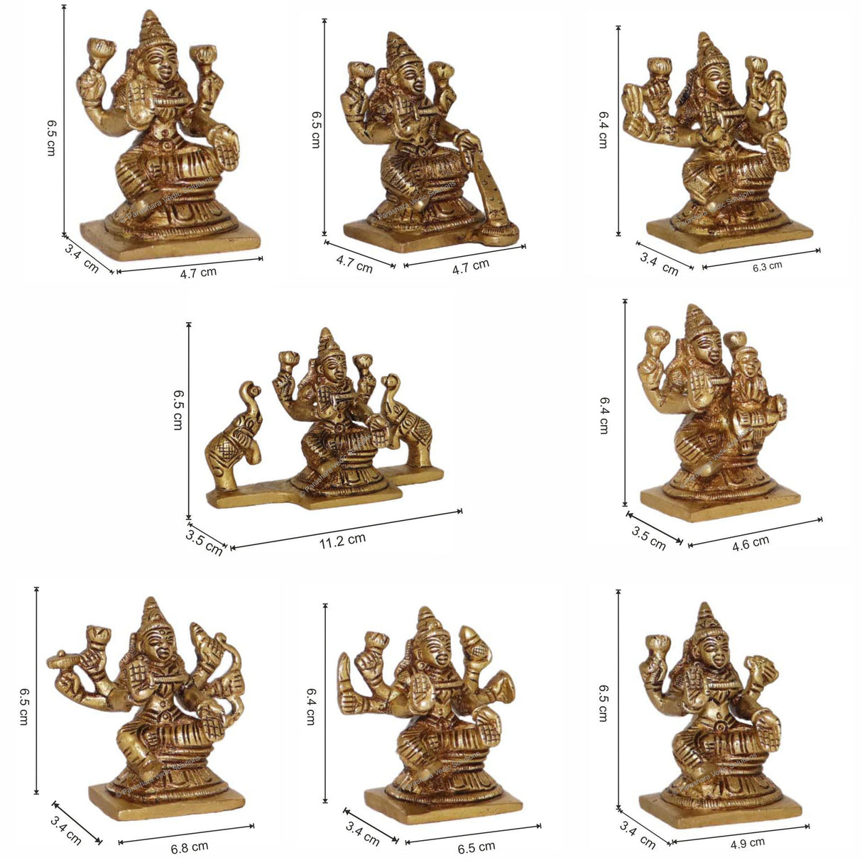 Arkam Brass Ashthalakshmi Murti / Asht Laxmi Idol / Pital Asht Lakshmi Statue (Set of 8) - Antique Brass For Home / Temple / Office (Height: 6.5 cm, Weight: 1700 gms) - Retail Maharaj
