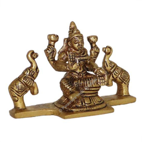 Arkam Brass Gaj Lakshmi Murti / Gaja Laxmi Idol / Pital Ashthalakshmi Statue - Antique Brass For Home / Temple / Office (Height: 6.5 cm, Weight: 280 gms) - Retail Maharaj