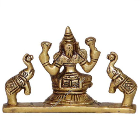 Arkam Brass Gaj Lakshmi Murti / Gaja Laxmi Idol / Pital Ashthalakshmi Statue - Antique Brass For Home / Temple / Office (Height: 6.5 cm, Weight: 280 gms) - Retail Maharaj