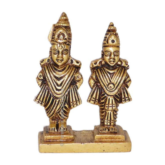 Arkam Brass Vitthal Rukmini Murti / Vitthal Rukmani Idol / Pital Panduranga Rukmini Statue - Antique Brass For Home / Temple / Office (Height: 8 cm, Weight: 280 gms) - Retail Maharaj