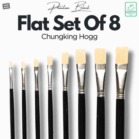 Retail Maharaj Flat Brush Set of 8 Chungking Hog Bristles 11 Inch Long Handle - Retail Maharaj