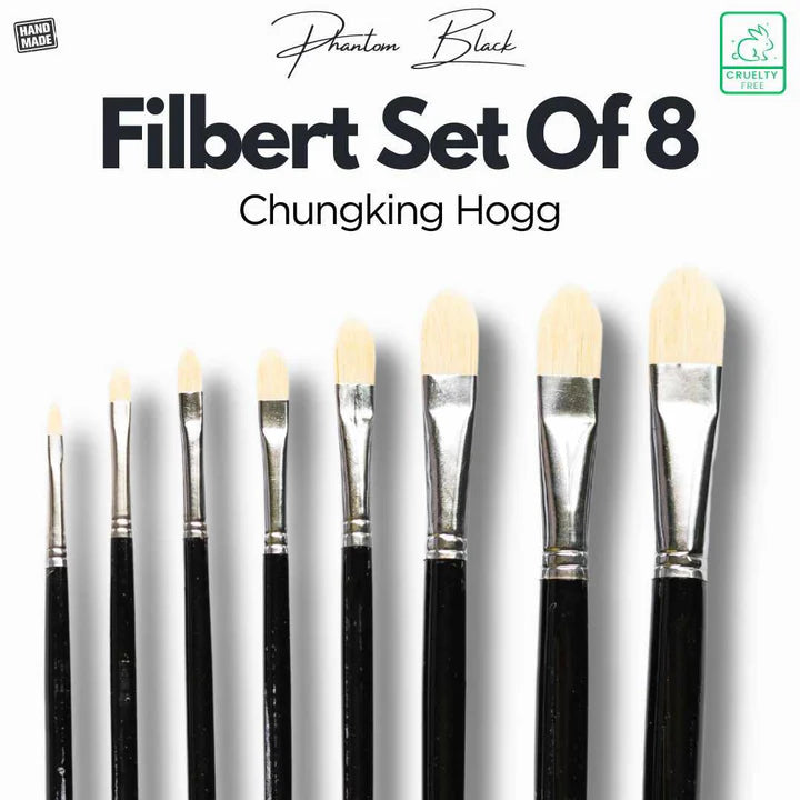Retail Maharaj Filbert Chungking Hog Brush Set Of 8, Long Handle 11'' - Retail Maharaj