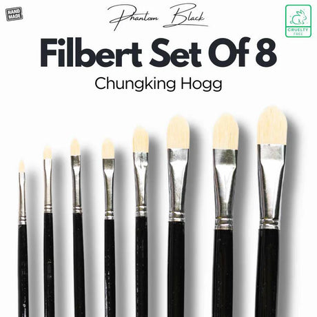 Retail Maharaj Filbert Chungking Hog Brush Set Of 8, Long Handle 11'' - Retail Maharaj