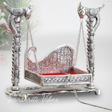 Handcrafted Laddu Gopal Metal Swing Jhula Krishna Hindola Palana Decorative Idol for Temple and Home Pooja Silver Finish by Sanskriti Vibes - Retail Maharaj
