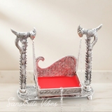 Handcrafted Laddu Gopal Metal Swing Jhula Krishna Hindola Palana Decorative Idol for Temple and Home Pooja Silver Finish by Sanskriti Vibes - Retail Maharaj