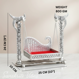 Handcrafted Laddu Gopal Metal Swing Jhula Krishna Hindola Palana Decorative Idol for Temple and Home Pooja Silver Finish by Sanskriti Vibes - Retail Maharaj