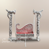 Handcrafted Laddu Gopal Metal Swing Jhula Krishna Hindola Palana Decorative Idol for Temple and Home Pooja Silver Finish by Sanskriti Vibes - Retail Maharaj
