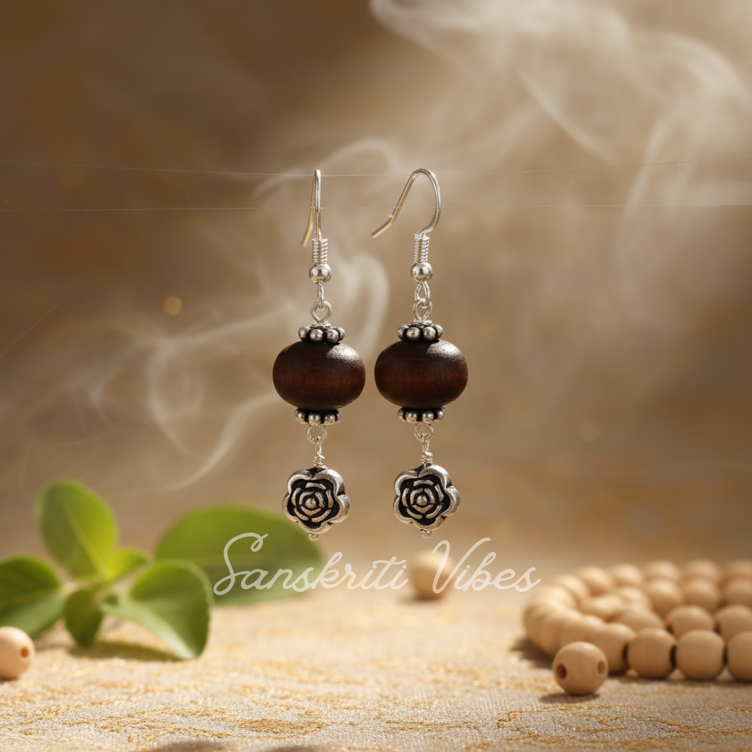 Sterling Silver Tulsi Beads Design Earrings – Divine Spiritual Jewelry - Retail Maharaj