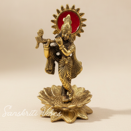Handcrafted White Metal Krishna Standing Gold Color Decorative Showpiece 16 cm Aluminium Idol for Home Decor and Gifts by Sanskriti Vibes - Retail Maharaj