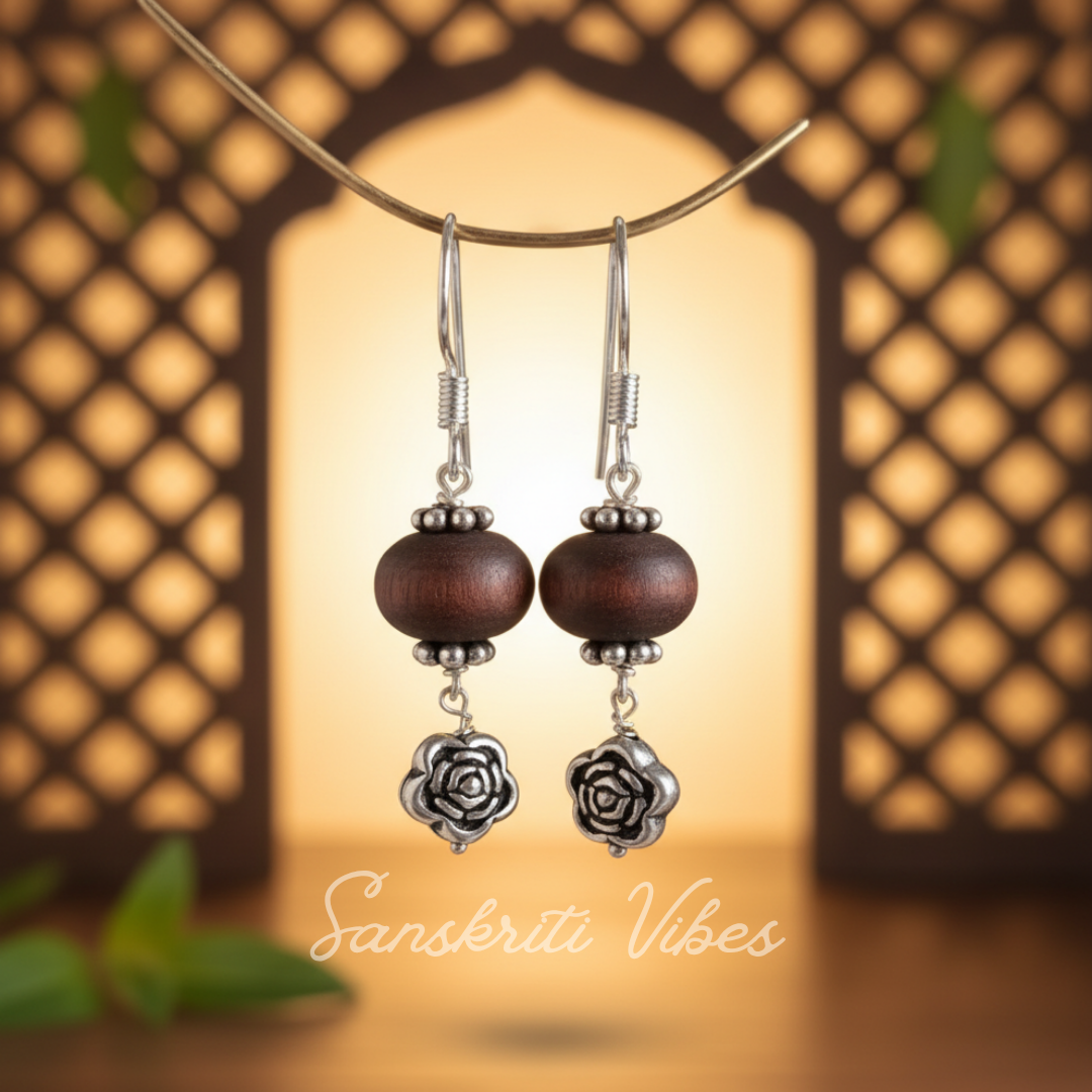Sterling Silver Tulsi Beads Design Earrings – Divine Spiritual Jewelry - Retail Maharaj