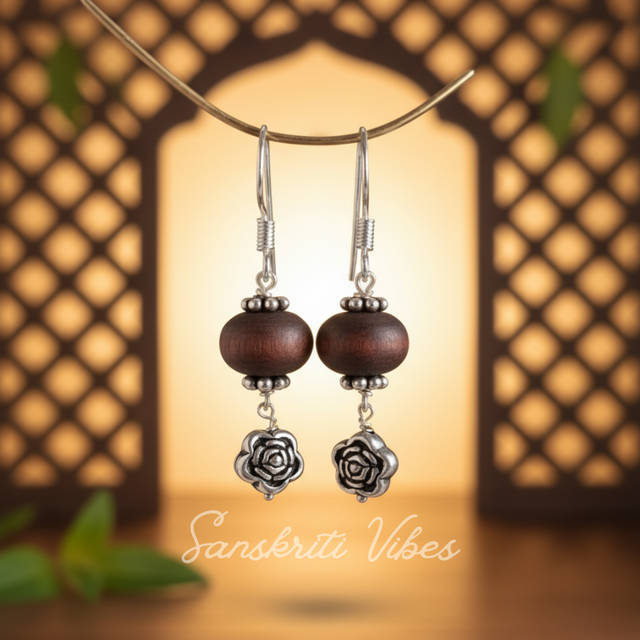 Sterling Silver Tulsi Beads Design Earrings – Divine Spiritual Jewelry - Retail Maharaj
