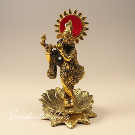 Handcrafted White Metal Krishna Standing Gold Color Decorative Showpiece 16 cm Aluminium Idol for Home Decor and Gifts by Sanskriti Vibes - Retail Maharaj