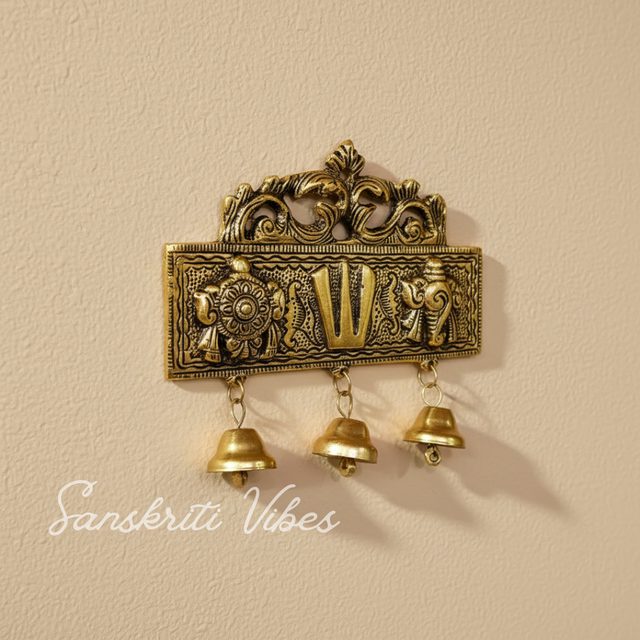 Tirupati Door Hanging Shankh Chakra Namah Latkan Gold Plated Antique Decorative Showpiece for Home - Retail Maharaj