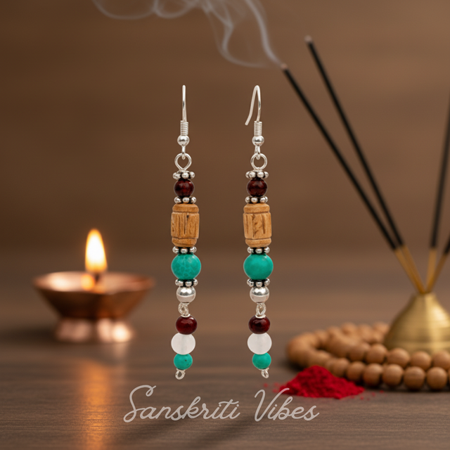 Sterling Silver Cylindrical Shaped Tulsi Earrings Set – Elegant Spiritual Jewelry - Retail Maharaj