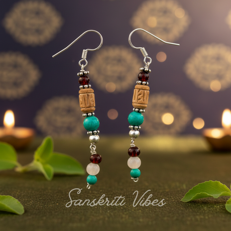 Sterling Silver Cylindrical Shaped Tulsi Earrings Set – Elegant Spiritual Jewelry - Retail Maharaj