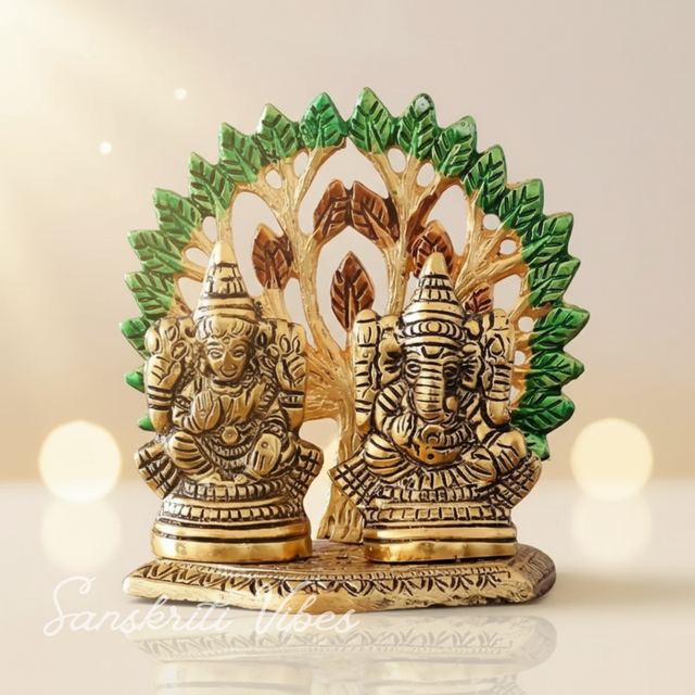Metal Home Decorative Kalpavriksha Tree With Laxmi Ganesha Idols Gold Plated - Retail Maharaj