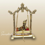 Laddu Gopal Jhula Palana Metal Statue – Gold-Plated Krishna Murti for Home & Office Decor, Religious Gift Idol - Retail Maharaj