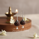 Sterling Silver Capped Tulsi Radha Carved Bead Designed Earrings – Divine Spiritual Jewelry - Retail Maharaj