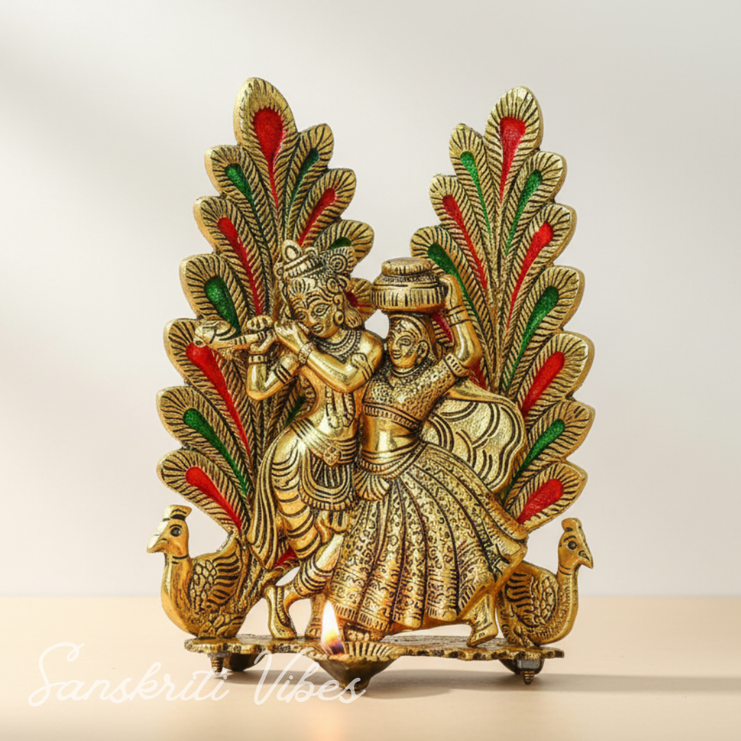 Handcrafted Radha Krishna Peacock Diya Metal Statue Decorative Pooja and Home Decor Showpiece by Sanskriti Vibes - Retail Maharaj
