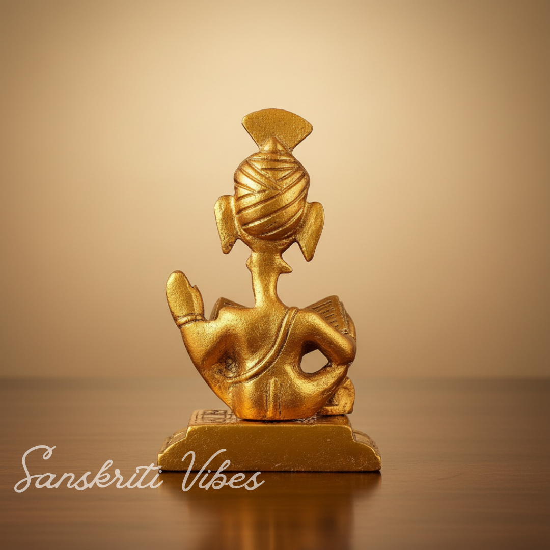 Metal Lord Pagdi Ganesha Reading Ramayana Idol Gold Plated Sitting Statue for Home and Office Decoration - Retail Maharaj