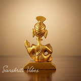 Metal Lord Pagdi Ganesha Reading Ramayana Idol Gold Plated Sitting Statue for Home and Office Decoration - Retail Maharaj