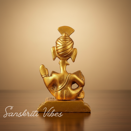 Metal Lord Pagdi Ganesha Reading Ramayana Idol Gold Plated Sitting Statue for Home and Office Decoration - Retail Maharaj